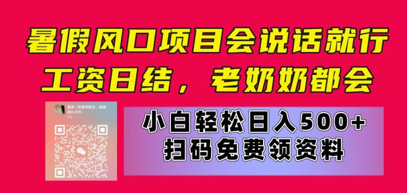 暑假风口项目，会说话就行，工资日结，老奶奶都会，小白轻松日入500+-想要创业网