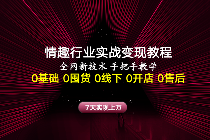 情趣行业实战变现教程，全网新技术，手把手教学，7天实现上万-想要创业网