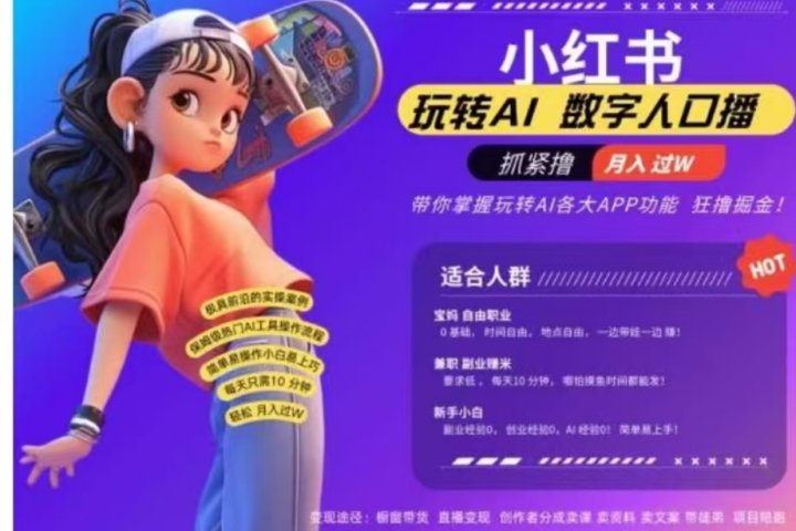 小红书数字人暴力起号，AI改写文案，流量火爆月入破W轻松拿捏，再也不用费劲录口播-想要创业网