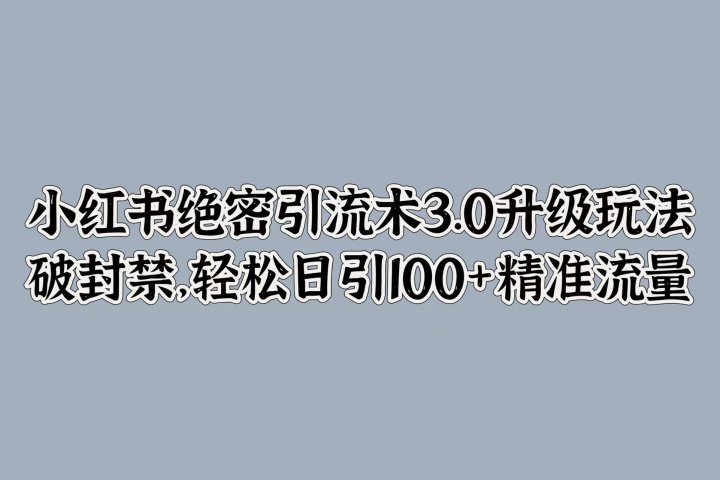 小红书绝密引流术3.0升级玩法，破封禁，轻松日引100+精准流量-想要创业网