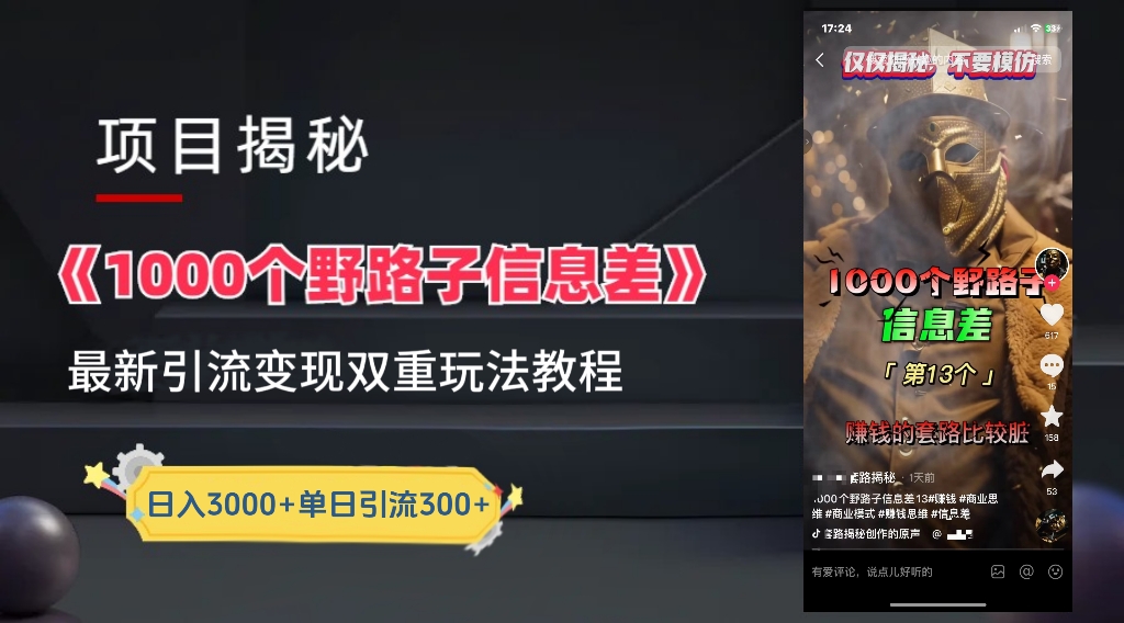 图片[1]-一千个野路子信息差24年最新玩法教程附带变现方法和引流的玩法具体拆解-想要创业网