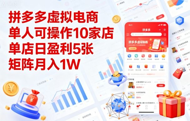 拼多多虚拟电商，单人可操作10家店，单店日盈利5张，矩阵月入1W+【揭秘】-想要创业网