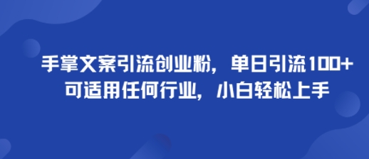 手掌文案引流创业粉，单日引流100+，可适用任何行业，小白轻松上手-想要创业网