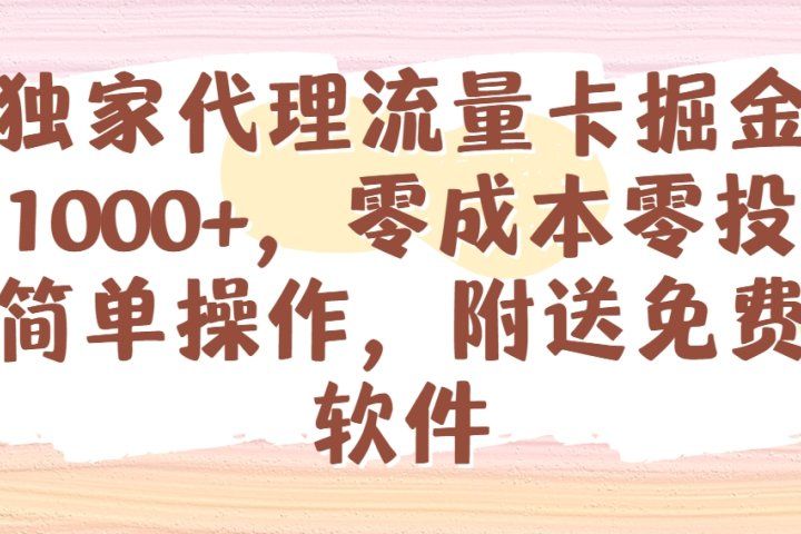 全网独家代理流量卡掘金，日躺赚1000+，零成本零投入，新手简单操作，附送免费引流软件-想要创业网