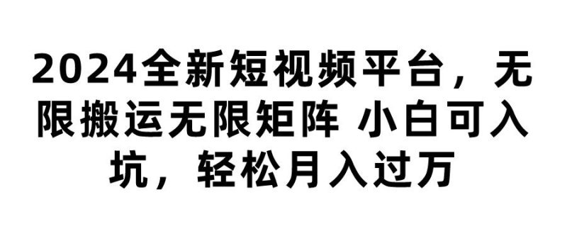 2024全新短视频平台，无限搬运无限矩阵，小白可入坑，轻松月入过万-想要创业网
