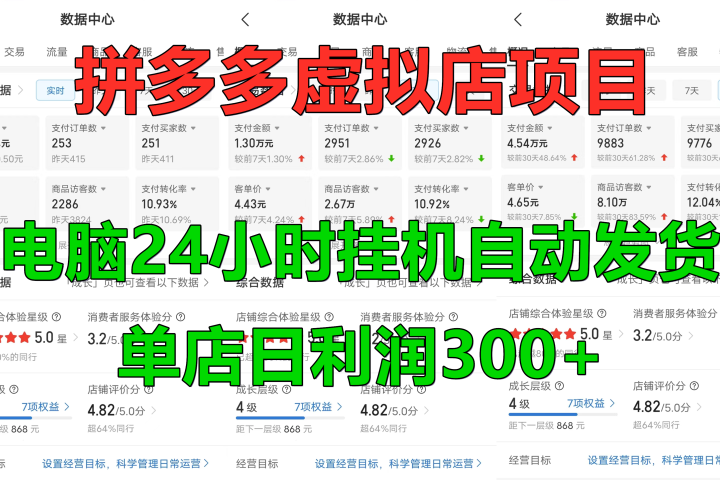 拼多多虚拟店项目，电脑挂机自动发货，单店日利润300+，可放大操作-想要创业网