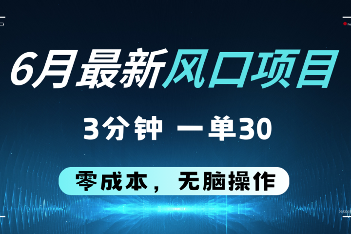 6月最新风口项目，零成本零预算，只要你有执行力，操作三分钟，轻松日入2000+-想要创业网