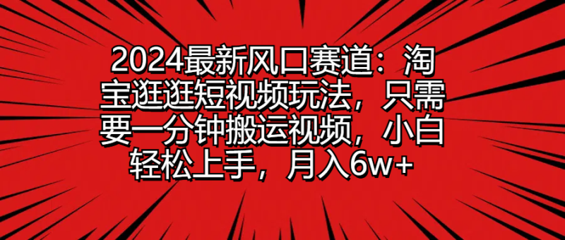 2024最新风口赛道：淘宝逛逛短视频玩法，只需要一分钟搬运视频，小白轻松上手，月入6w+-想要创业网