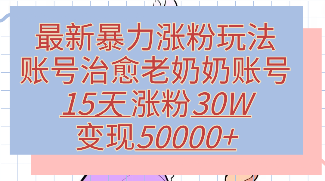 图片[1]-最新暴力涨粉玩法，治愈老奶奶账号，15天涨粉30W，变现50000+【揭秘】-想要创业网