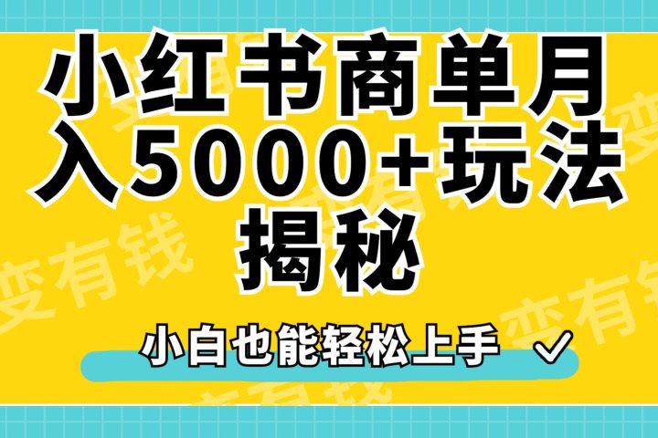 小红书商单原创起号玩法揭秘，小白月入5000+-想要创业网