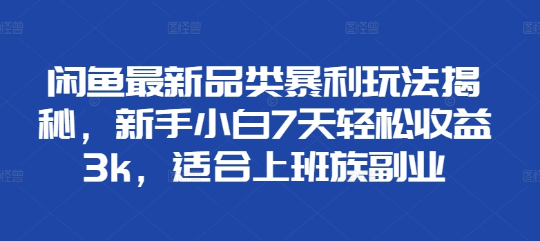 闲鱼最新品类暴利玩法揭秘，新手小白7天轻松赚3000+，适合上班族副业-想要创业网