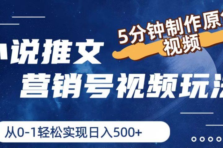 小说推文营销号视频玩法，5分钟制作原创视频，从0到1轻松实现日入500+-想要创业网