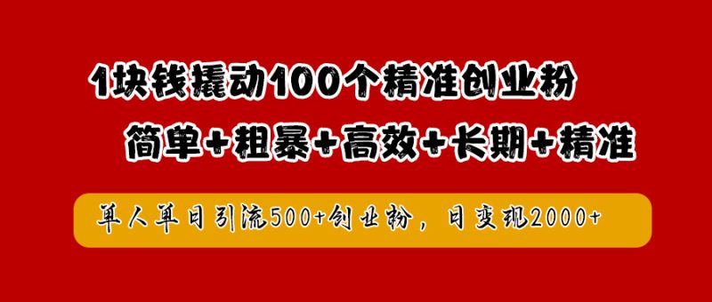 1块钱撬动100个精准创业粉，简单粗暴高效长期精准，单人单日引流500+创业粉，日变现2000+-想要创业网