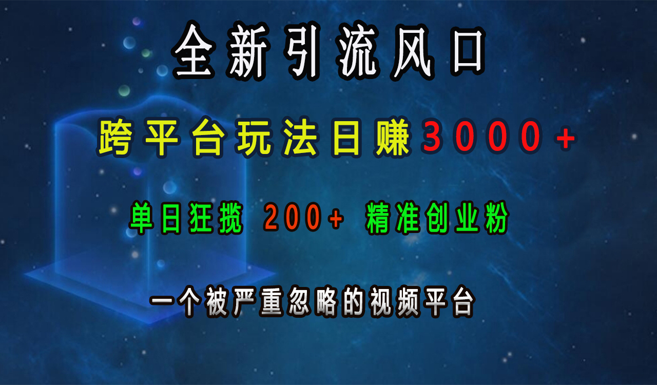 全新引流风口，跨平台玩法日赚3000+，单日狂揽200+精准创业粉，一个被严重忽略的视频平台-想要创业网