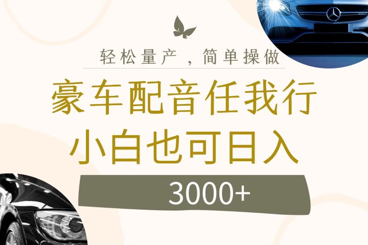 不为人知的暴力小项目，豪车配音，日入3000+-想要创业网