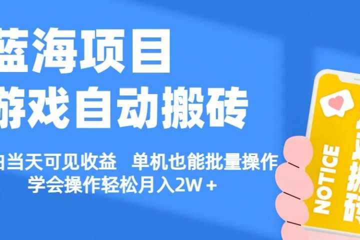 【蓝海项目】游戏自动挂机搬砖 小白当天可见收益 单号也能批量操作 批量操作日入1000＋-想要创业网