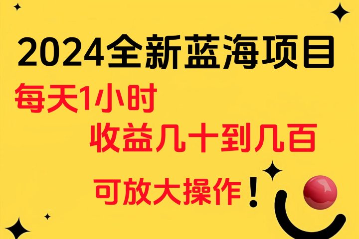 小白有手就行的2024全新蓝海项目，每天1小时收益几十到几百，可放大操作-想要创业网