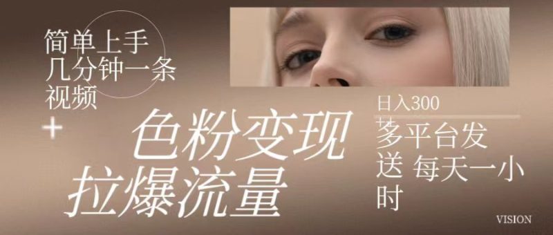 色粉变现，拉爆流量,简单上手几分钟一条视频，多平台发送 每天一小时 日入300+-想要创业网
