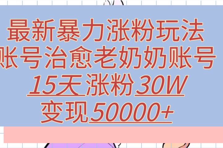最新暴力涨粉玩法，治愈老奶奶账号，15天涨粉30W，变现50000+【揭秘】-想要创业网