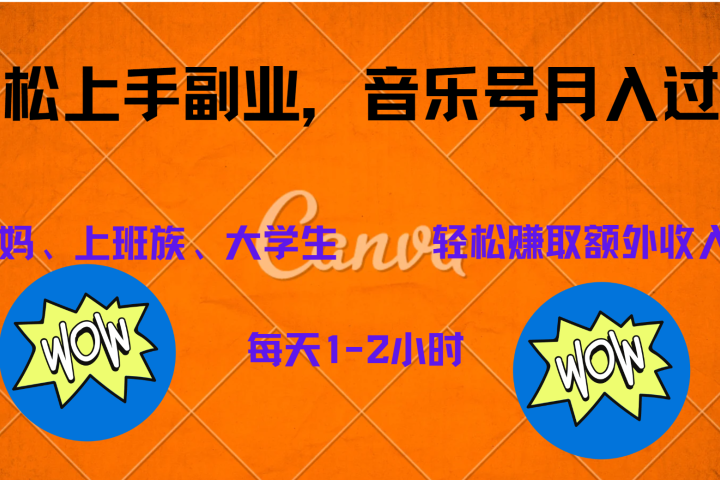 中视频音乐号，纯原创每天1-2小时，保底月入过W-想要创业网
