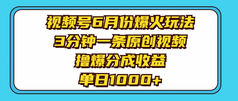 视频号6月份爆火玩法，3分钟一条原创视频，撸爆分成收益，单日1000+-想要创业网