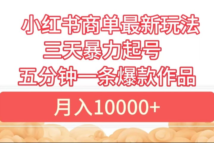 小红书商单最新玩法 3天暴力起号 5分钟一条爆款作品 月入10000+-想要创业网