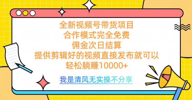 全网最新视频号带货，完全免费合作，佣金次日结算，轻松躺赚10000+-想要创业网