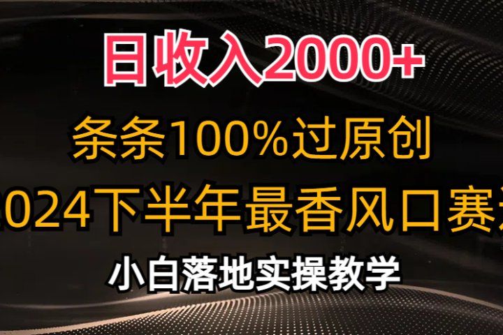 日收入2000+，条条100%过原创，2024下半年最香风口赛道，小白轻松上手-想要创业网
