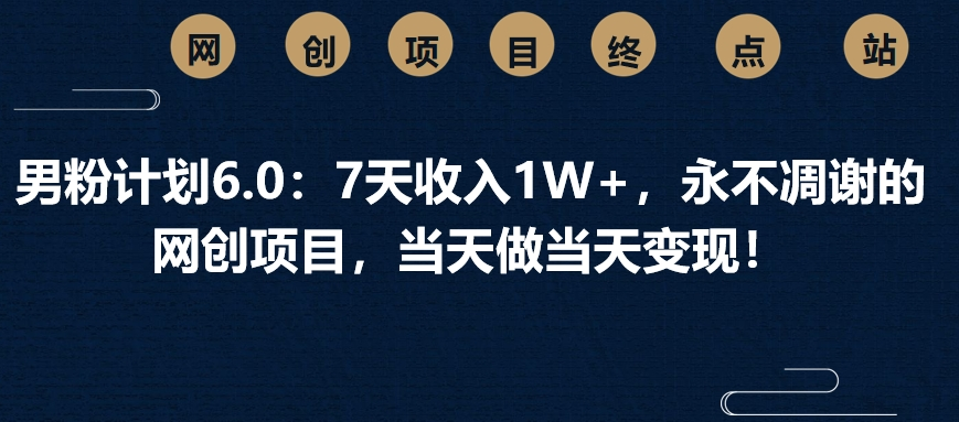 男粉计划6.0：7天收入1W+，永不凋谢的网创项目，当天做当天变现！-想要创业网