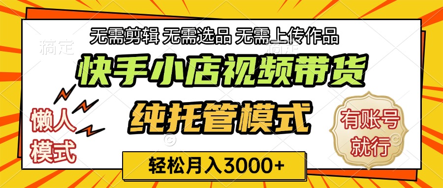 快手小店代运营躺赚项目 长期稳定 轻松月入3k+-想要创业网