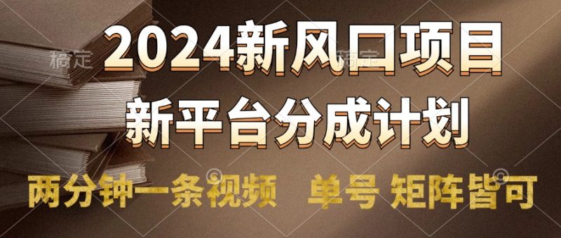 2024风口项目，新平台分成计划，两分钟一条视频，单号轻松上手月入9000+-想要创业网