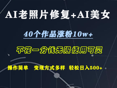 AI老照片修复+AI美女玩发  40个作品涨粉10w+  不花一分钱使用可灵  操作简单  变现方式多样话   轻松日去500+-想要创业网