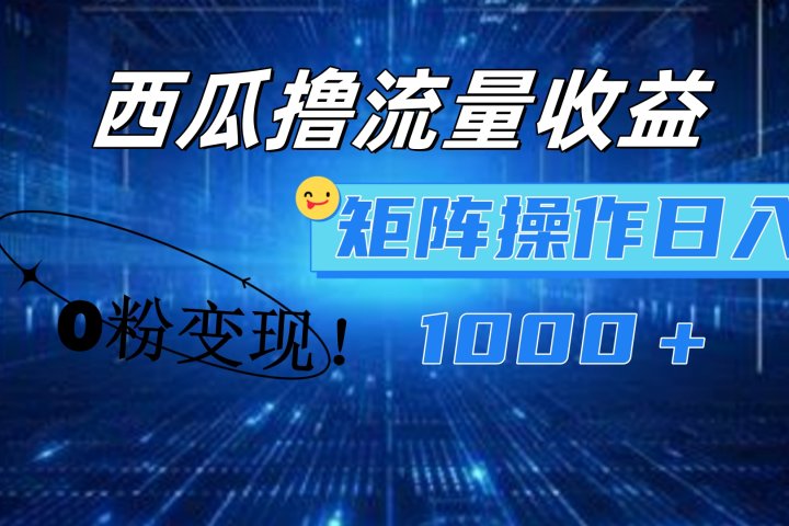 西瓜视频撸流量，简单上手，0粉变现矩阵操作！日入1000＋-想要创业网