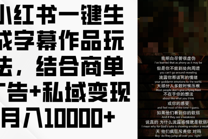 小红书一键生成字幕作品玩法，结合商单广告+私域变现月入10000+-想要创业网
