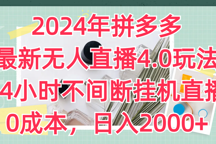 2024年拼多多最新无人直播4.0玩法，24小时不间断挂机直播，0成本，日入2000+-想要创业网