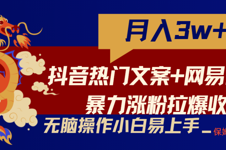 轻松月入3w+，抖音热门文案+网易云截图暴力涨粉拉爆收益玩法，小白无脑操作，简单易上手-想要创业网