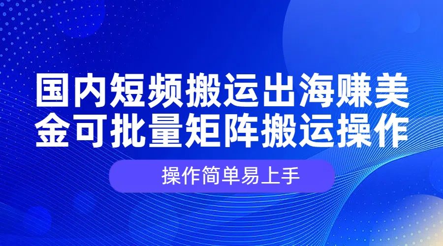 图片[1]-国内短频搬运出海赚美金，可批量矩阵搬运操作，操作简单易上手-想要创业网