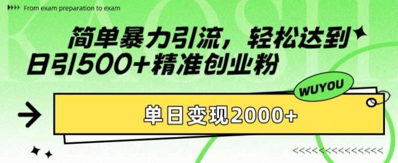 简单暴力引流轻松达到日引500+精准创业粉，单日变现2k【揭秘】-想要创业网