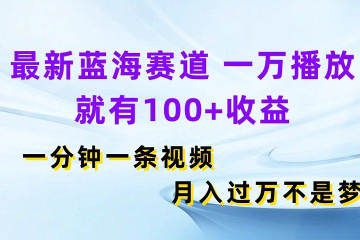 最新蓝海赛道，一万播放就有100+收益，一分钟一条视频月入过万不是梦-想要创业网