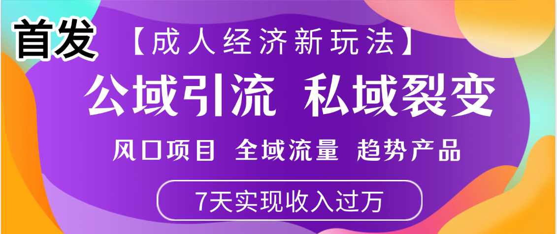 首发：【成人经济新玩法】市面独家玩法，风口项目、全域流量、趋势产品，7天实现月入过万-想要创业网