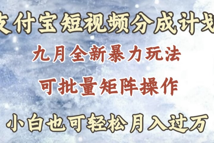 九月最新暴力玩法，支付宝短视频分成计划，轻松月入过万-想要创业网