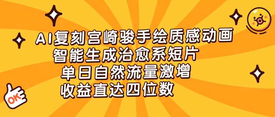 AI复刻宫崎骏手绘质感动画，智能生成治愈系短片，单日自然流量激增，收益直达四位数-想要创业网