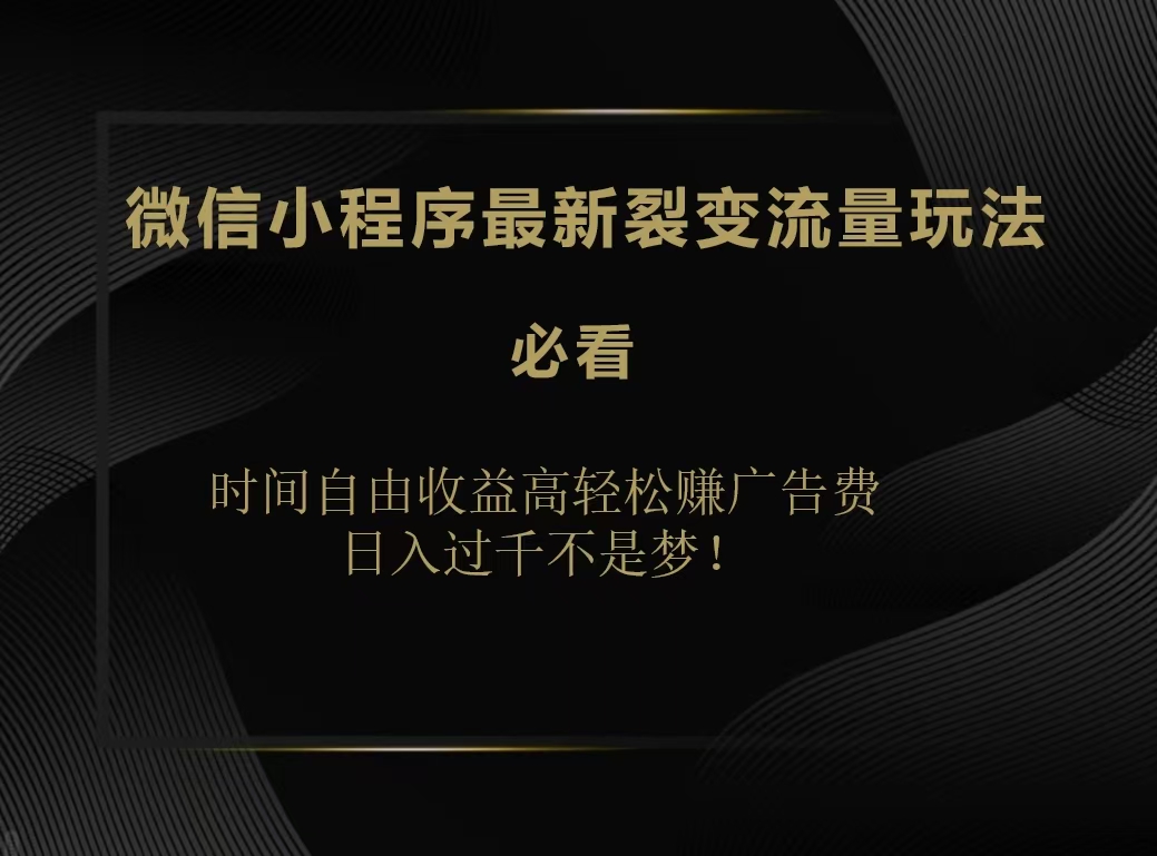 图片[1]-微信小程序最新裂变流量玩法，时间自由收益高轻松赚广告费，日入200-500+-想要创业网