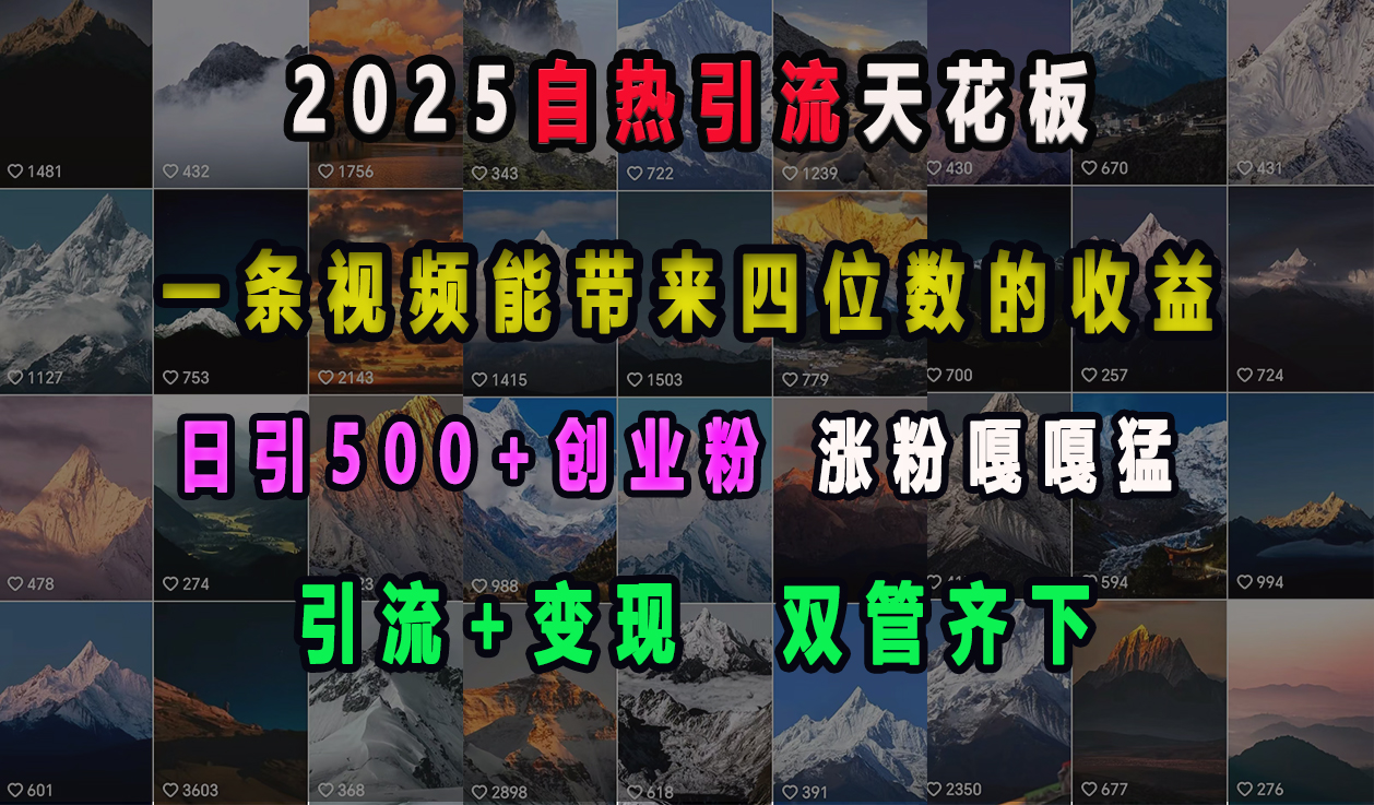 2025自热引流天花板，一条视频能带来四位数的收益，引流+变现双管齐下，日引500+创业粉，涨粉嘎嘎猛-想要创业网