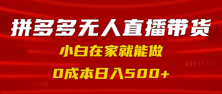 拼多多无人直播带货，小白在家就能做，0成本日入500+-想要创业网