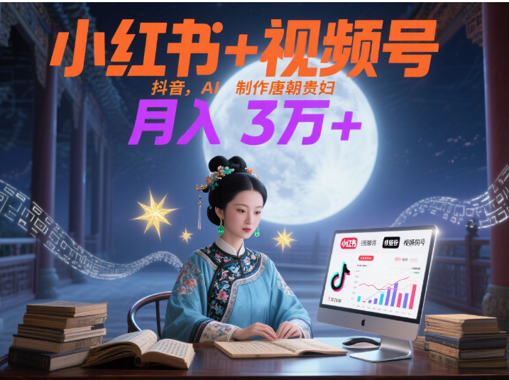 小红书+视频号+抖音，AI轻松制作唐朝贵妇IP，毒鸡汤、励志、减肥瘦身、养生赛道轻松切入，每天30分钟，轻松产出N条，月入3万+-想要创业网
