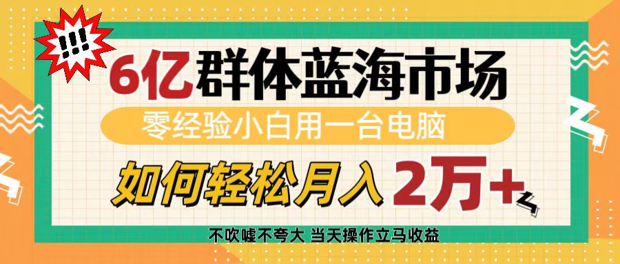 6亿群体蓝海市场，零经验小白用一台电脑，如何轻松月入2万+-想要创业网