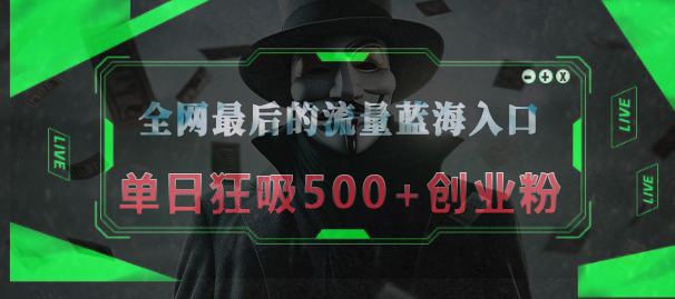 全网最后的流量蓝海入口，半小时引流50+创业粉，单日狂吸500+创业粉-想要创业网