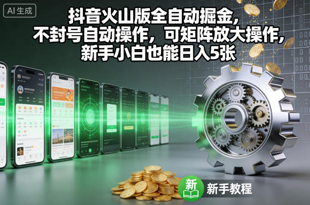 抖音火山版全自动掘金，不封号自动操作，可矩阵放大操作，新手小白也能日入5张【揭秘】-想要创业网