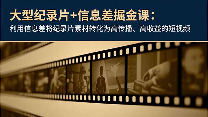 大型纪录片+信息差掘金课：利用信息差将纪录片素材转化为高传播、高收益的短视频-想要创业网